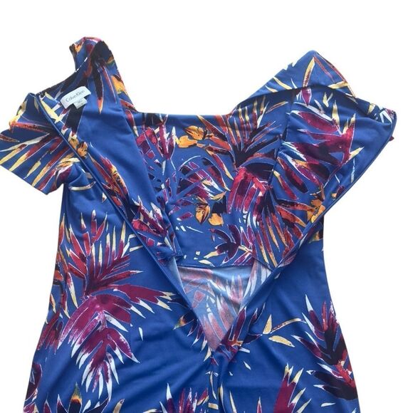 Calvin Klein Tropical Blue and Purple Cold Shoulder Dress Size 6 - Picture 7 of 14